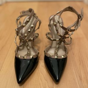 Black and Nude Sole Society Studded Pumps